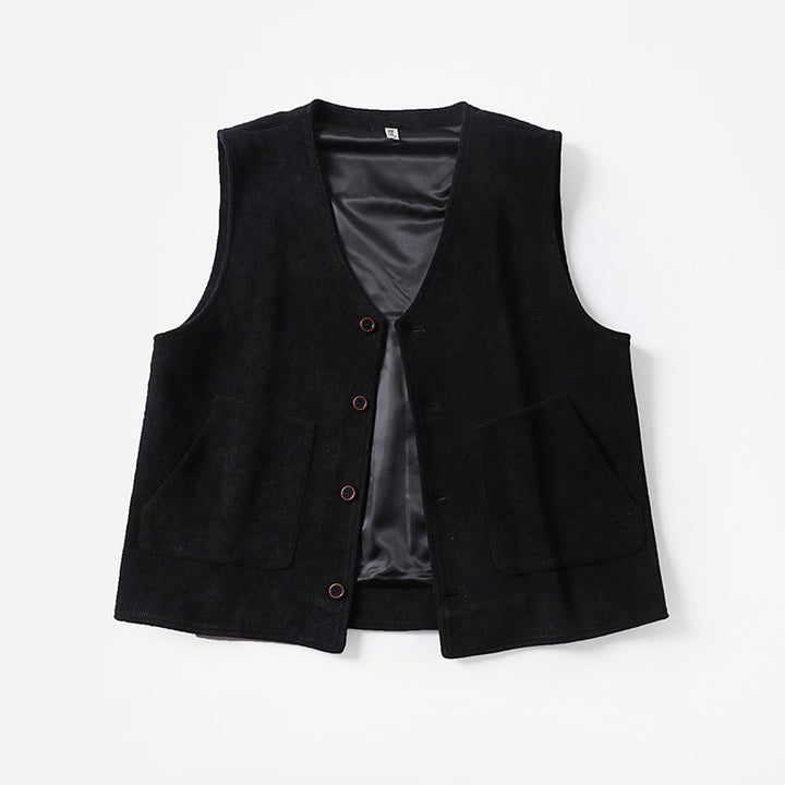 Men's cord waistcoat with satin lining, V-neck and patch pockets Mune Fashion