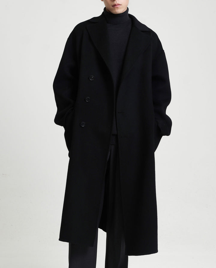 Men's Oversized Double-Breasted Wool Coat with Loose Fit and Classic Lapels Mune Fashion
