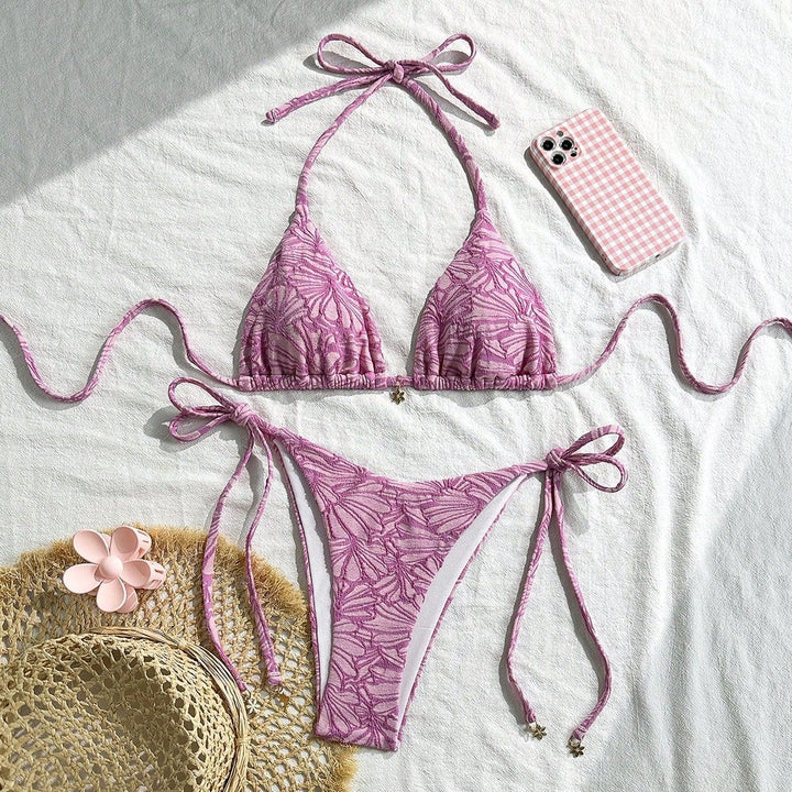 Women’s Triangle Bikini with Floral Design and Playful Ties Mune Fashion