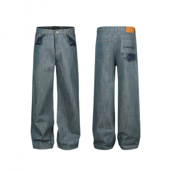 Women's Wide High-Waist Jeans with Patch Pockets and Wide Leg Mune Fashion