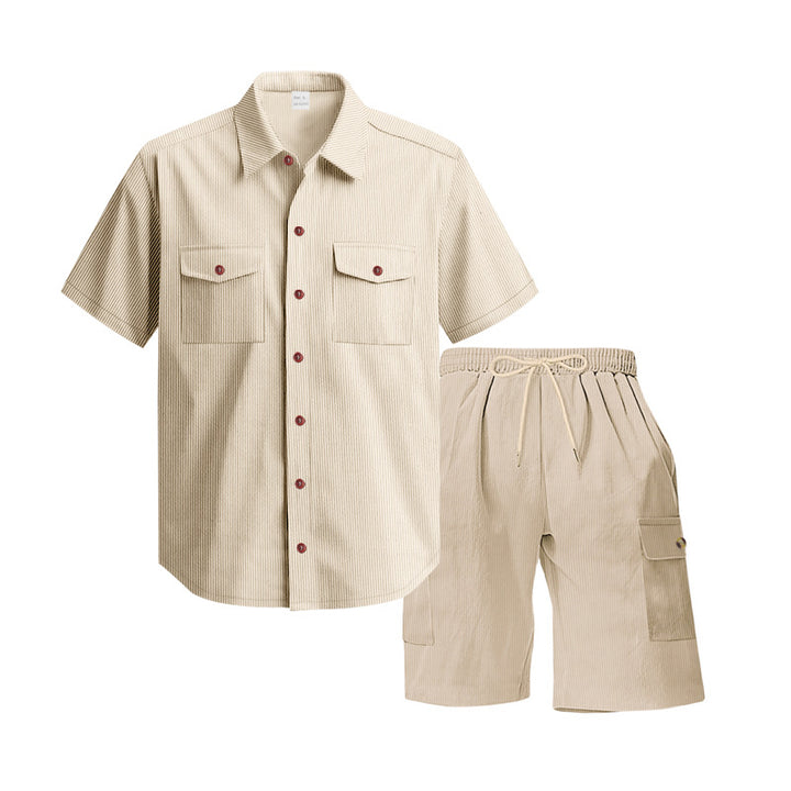 Men's structured short-sleeve shirt and bermuda set with flap pockets and elastic waistband Mune Fashion