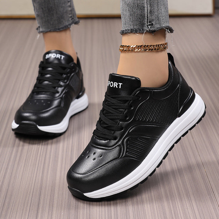 Women's Casual Platform Sneakers with Shock-Absorbing Memory Midsole and Leather Look Mune Fashion