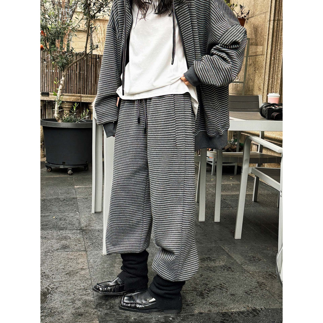 Women's Striped Relaxed-Fit Sweatpants with High Waist and Drawstring