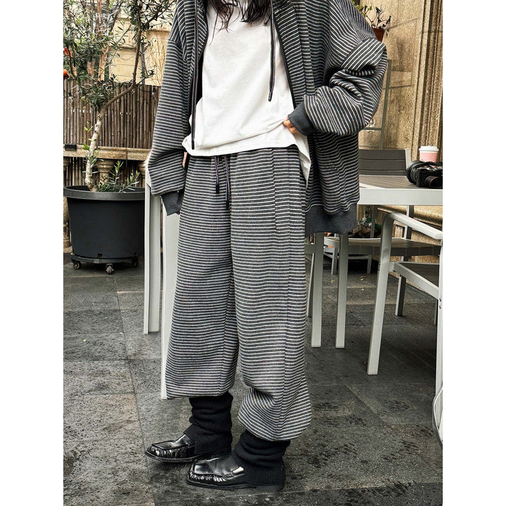 Women's Striped Relaxed-Fit Sweatpants with High Waist and Drawstring