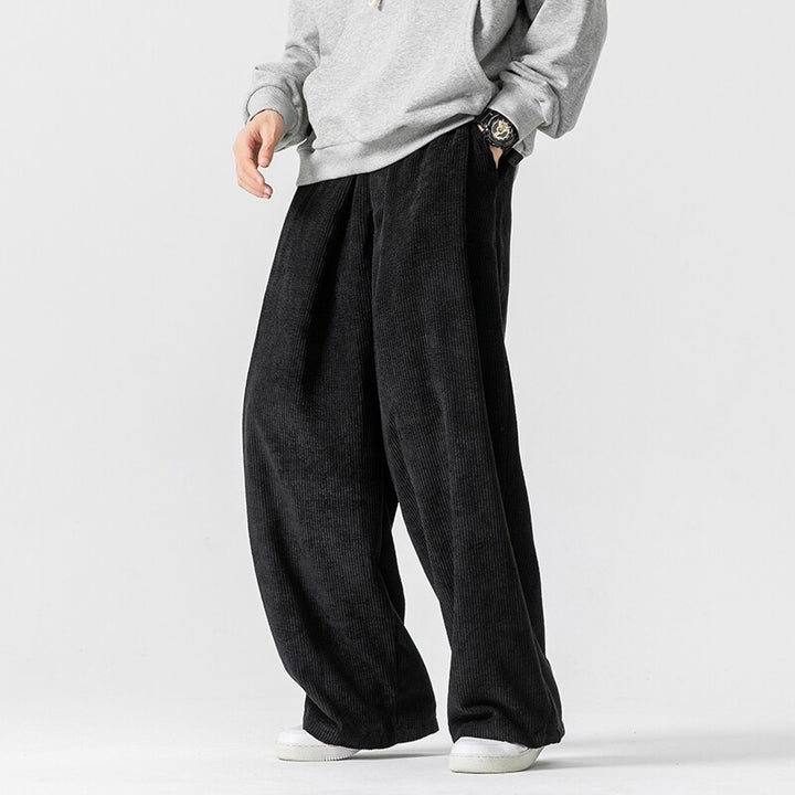 Men's Wide Cord Pants with Pleats and Relaxed Silhouette Mune Fashion