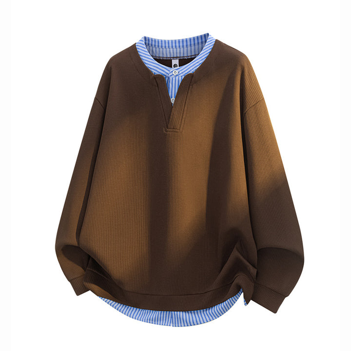 Men's Oversize Structure Sweatshirt with Shirt Layer Effect Mune Fashion