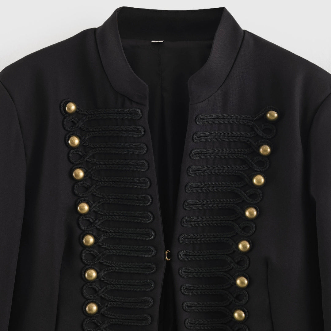 Women's Short Blazer in Marshal Look with Cord Ornament and Brass Buttons Mune Fashion