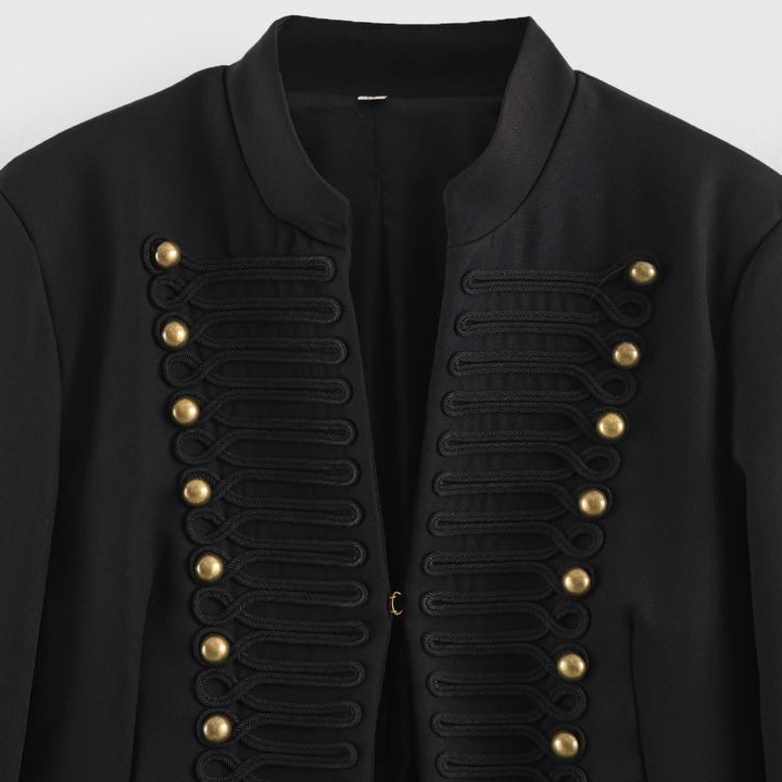 Women's Short Blazer in Marshal Look with Cord Ornament and Brass Buttons Mune Fashion