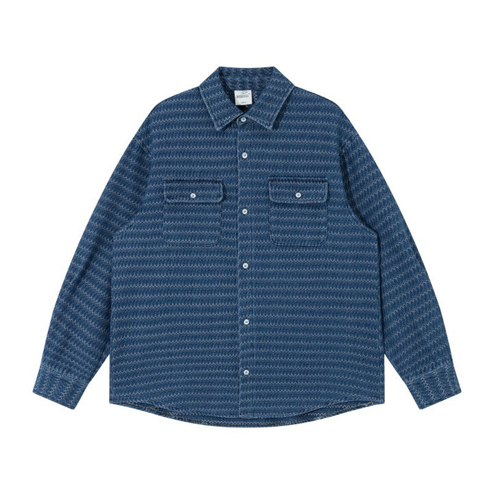 Unisex Structured Cotton Overshirt Jacket with Zigzag Jacquard and Patch Chest Pockets Mune Fashion