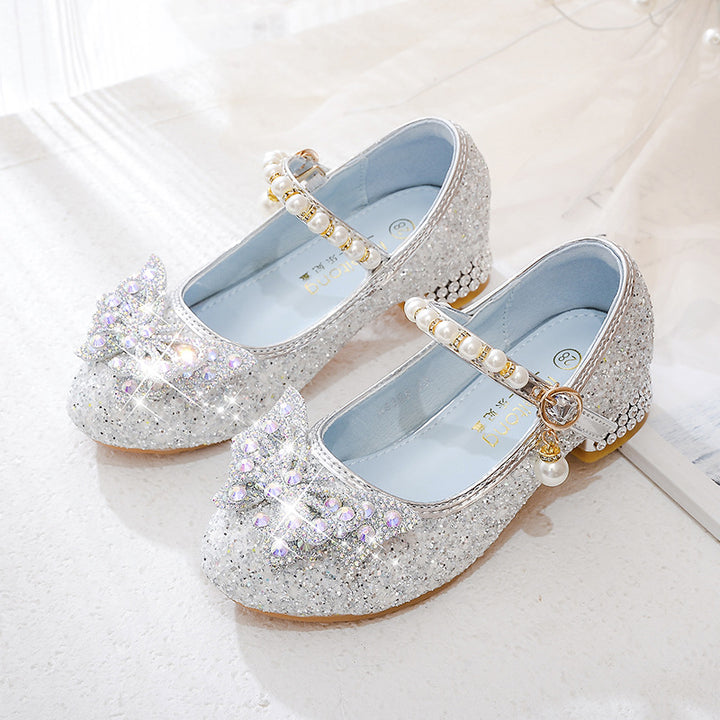 Girls Glittering Ballerinas with Decorative Rhinestone and Pearl Bows Mune Fashion