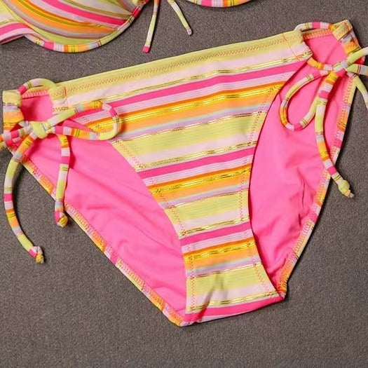 Women’s bikini set with sophisticated ruffles and trendy striped pattern Mune Fashion