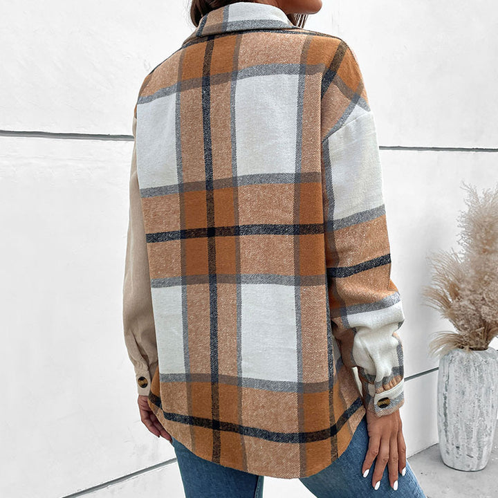 Women’s Oversized Shirt Jacket with Split Check and Solid Look and Button Placket Mune Fashion