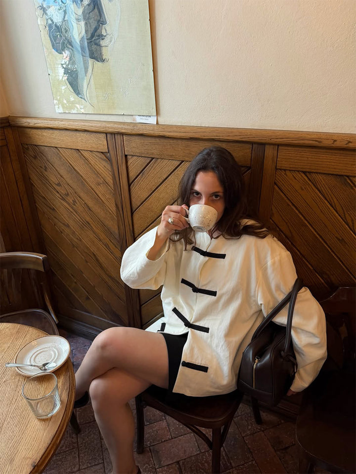 Women's Oversize Boxy Jacket with Toggle Closures and Mandarin Collar Mune Fashion