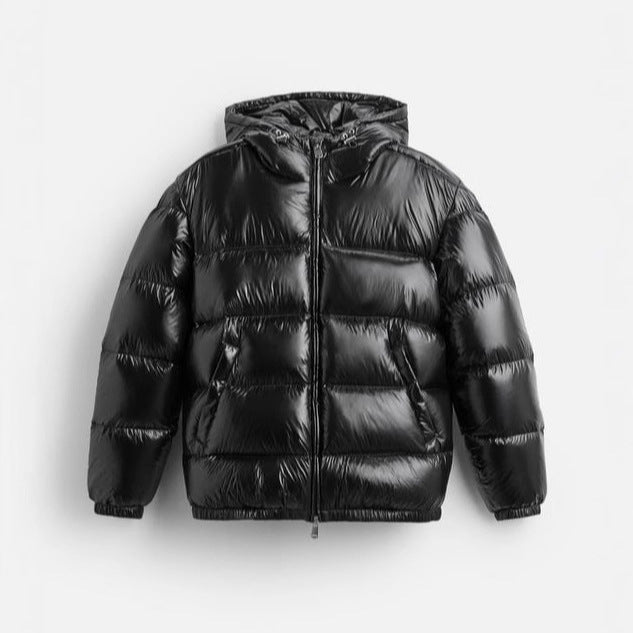 Women nan shiny quilted jacket with hood padded thermal filling and straight comfort cut Mune Fashion
