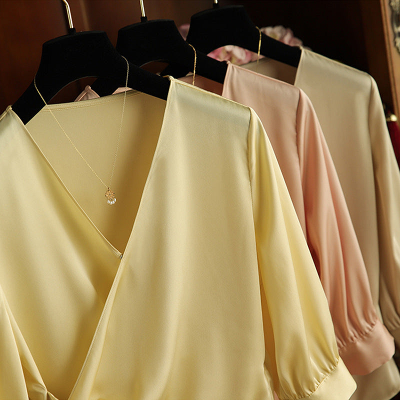 Women Elegant Wrap Blouse with Waistband Mune Fashion