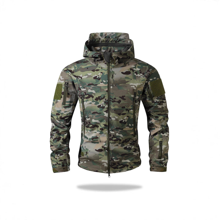 Men's Tactical Softshell Jacket with Hood, Camouflage Print and Multifunctional Pockets Mune Fashion