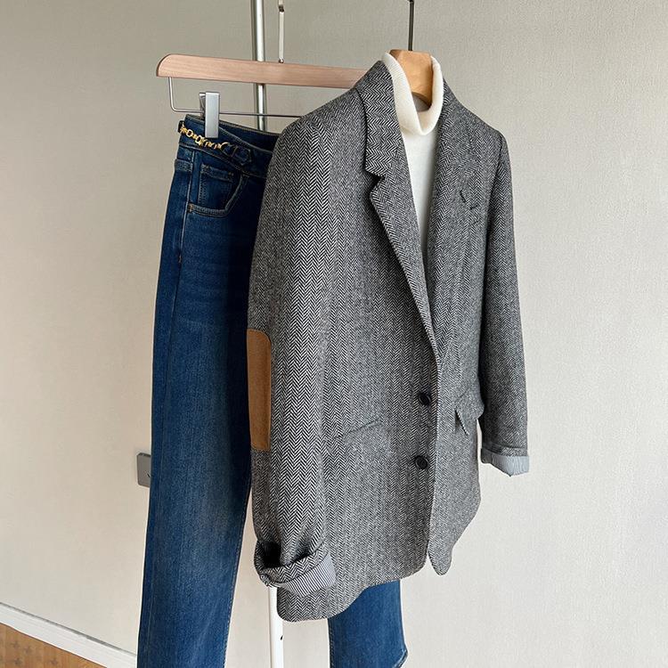 Women's Elegant Tweed Blazer Jacket Drune