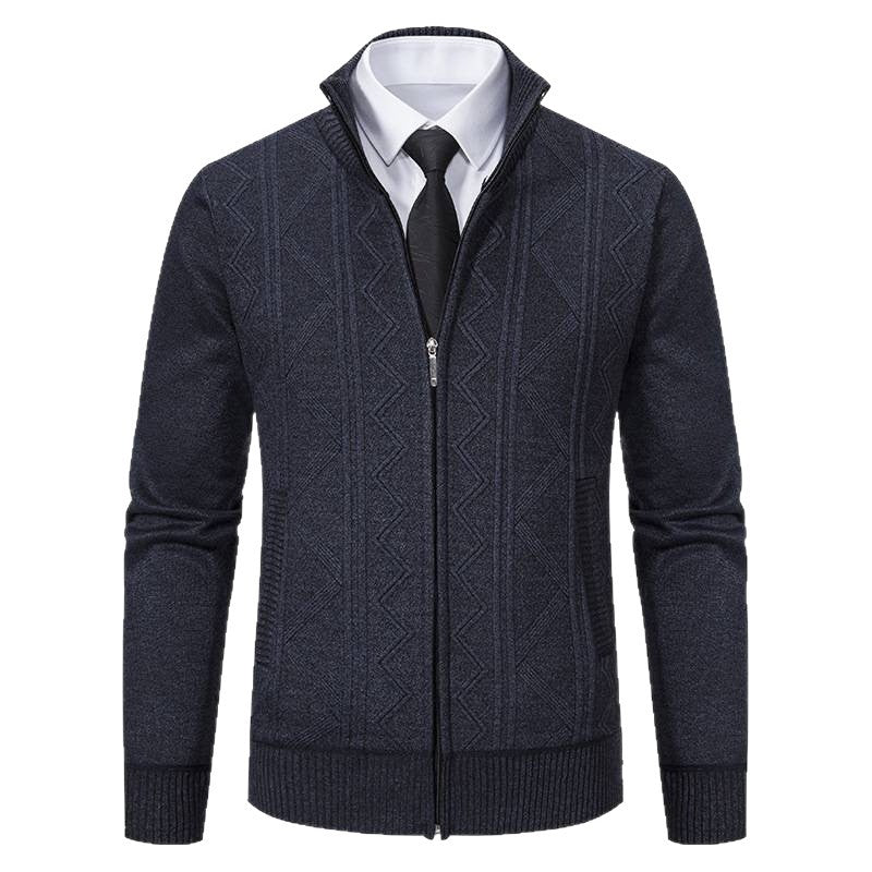 Men's knitted jacket with zipper, stand-up collar and structured cable knit look Mune Fashion