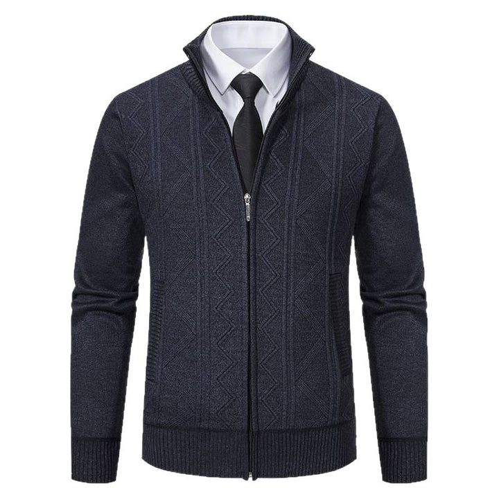 Men's knitted jacket with zipper, stand-up collar and structured cable knit look Mune Fashion