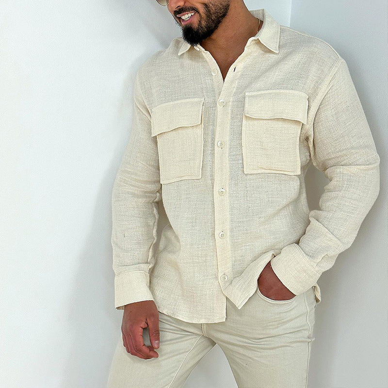 Men's Lightweight Linen Shirt with Chest Pockets and Full Button Placket Mune Fashion