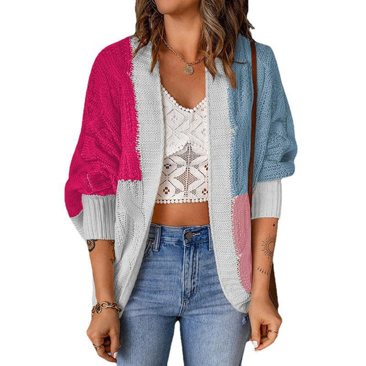 Women's casual cardigan in patchwork style with open front and 3/4 sleeves Mune Fashion