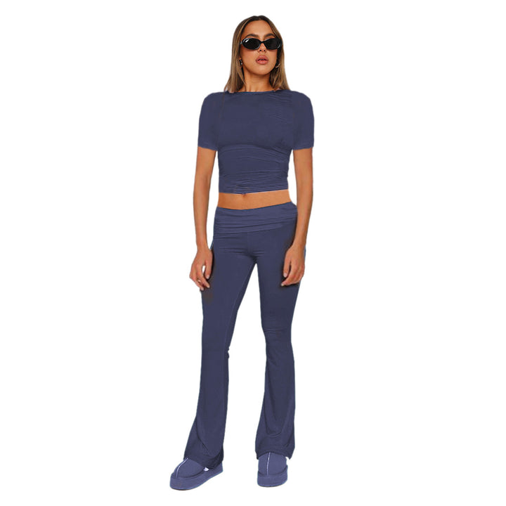 Ladies high waist yoga pants with wrap waistband, flared leg and stretch quality Mune Fashion
