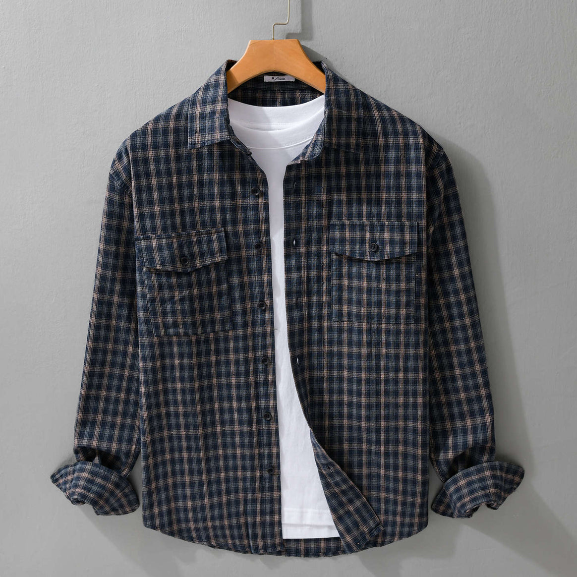 Men's Soft Brushed Check Shirt in Shirt Jacket Cut with Flap Pockets Mune Fashion