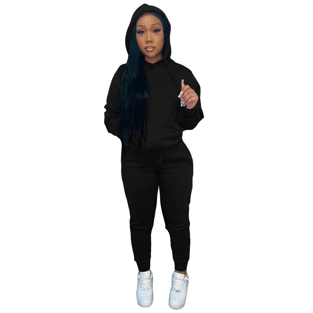Women's Hooded Lounge Set with Kangaroo Pocket Tailored Jogging Pants and Cuffs Mune Fashion