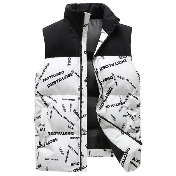 Men's urban quilted puffer vest with high collar, contrast shoulder section and all-over logo print Mune Fashion