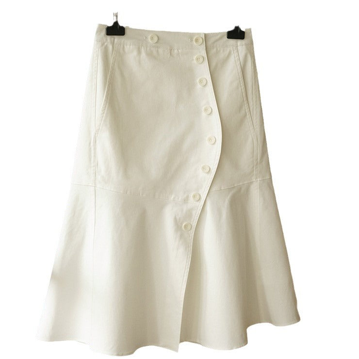 Women's Fashionable Midi Skirt with Button Placket and Swing Hem Mune Fashion