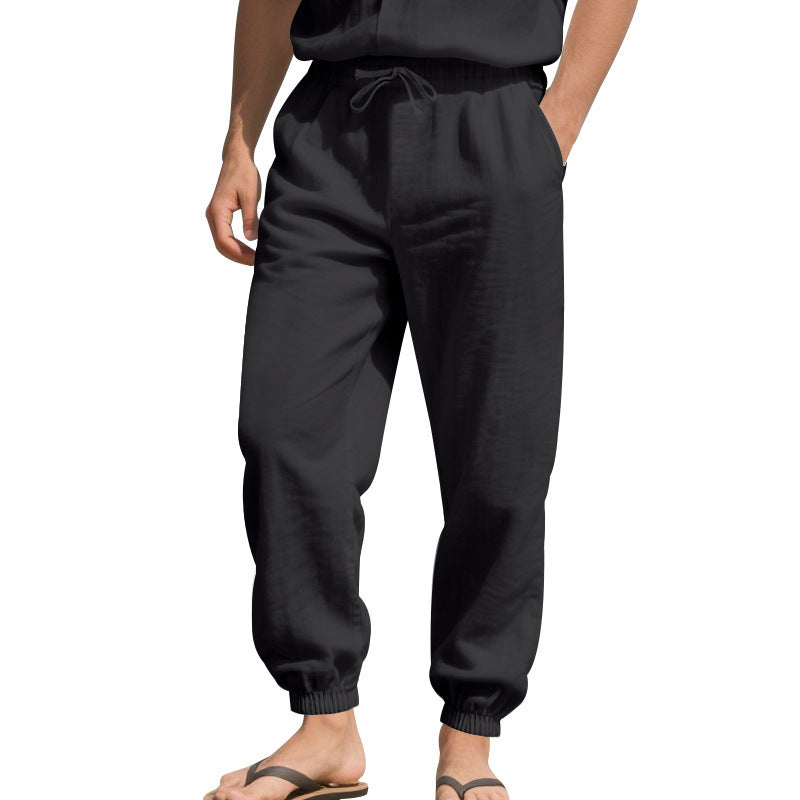 Women's relaxed-fit harem pants made of linenblend with drawstring waist and elastic ankle cuffs Mune Fashion