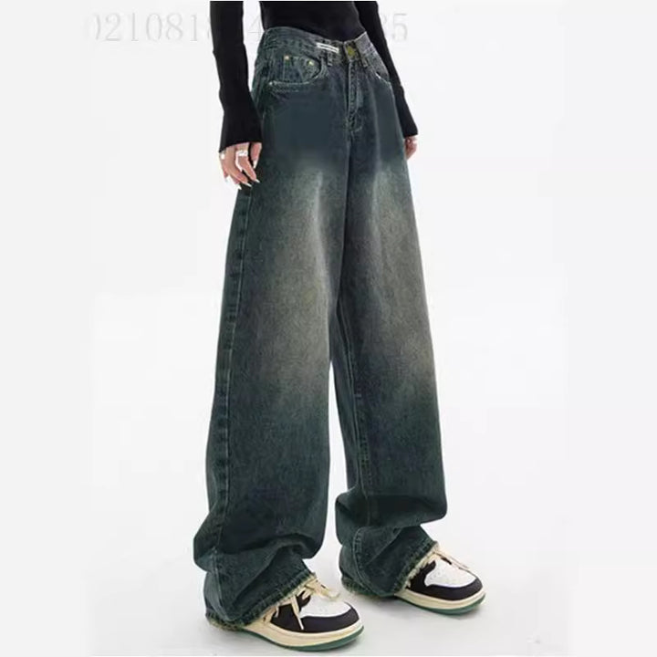 Ladies high-waisted extra-wide baggy jeans with extra-long hem and vintage look Mune Fashion