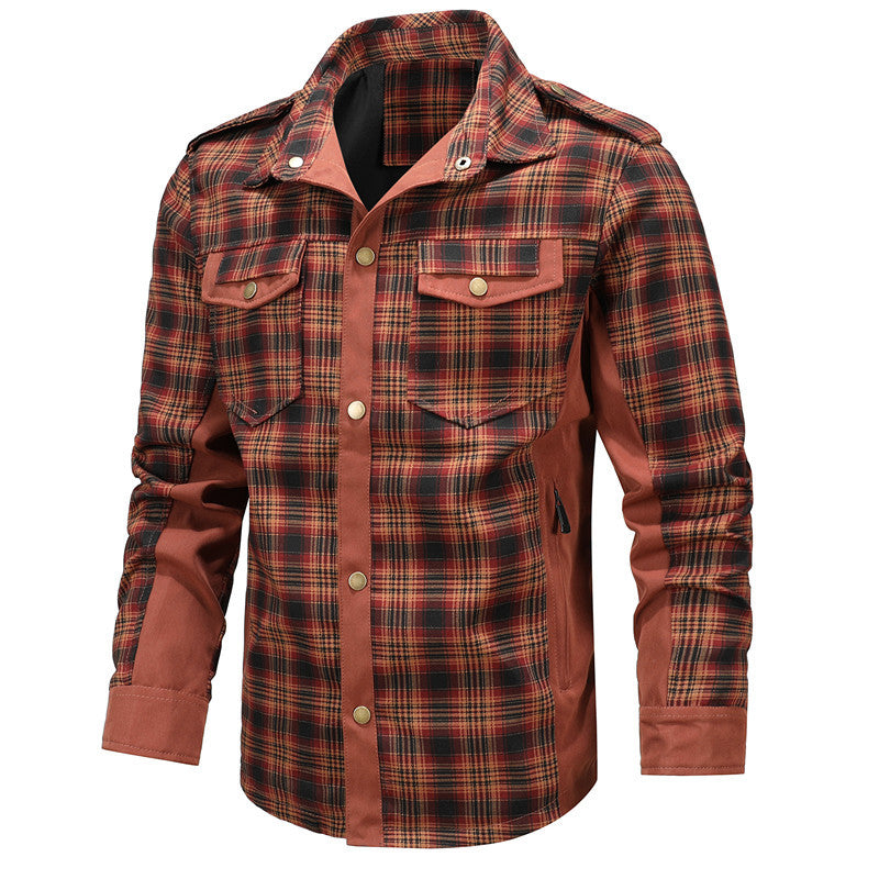 Men's Checkered Field Shirt with Utility Pockets, Epaulettes, and Softshell Side Inserts Mune Fashion