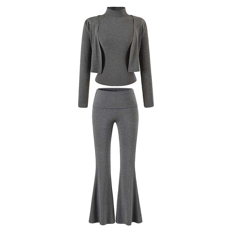 Women's Loungewear Set with Bolero, Turtleneck Cropped Top and Flared Trousers Mune Fashion