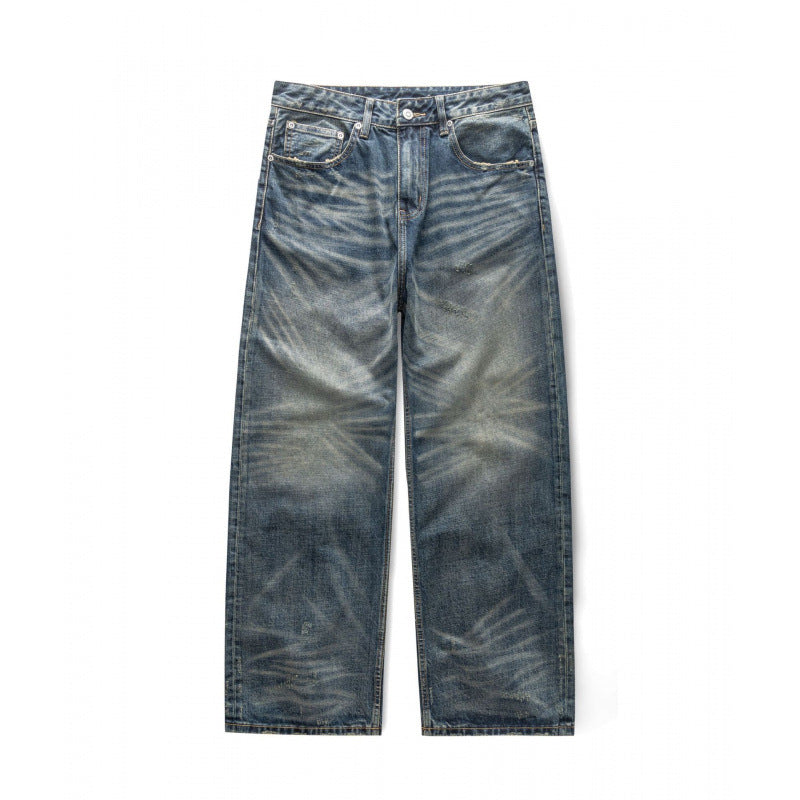 Men's loose vintage jeans with high waist and pronounced used wash Mune Fashion
