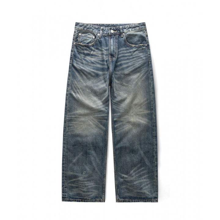 Men's loose vintage jeans with high waist and pronounced used wash Mune Fashion