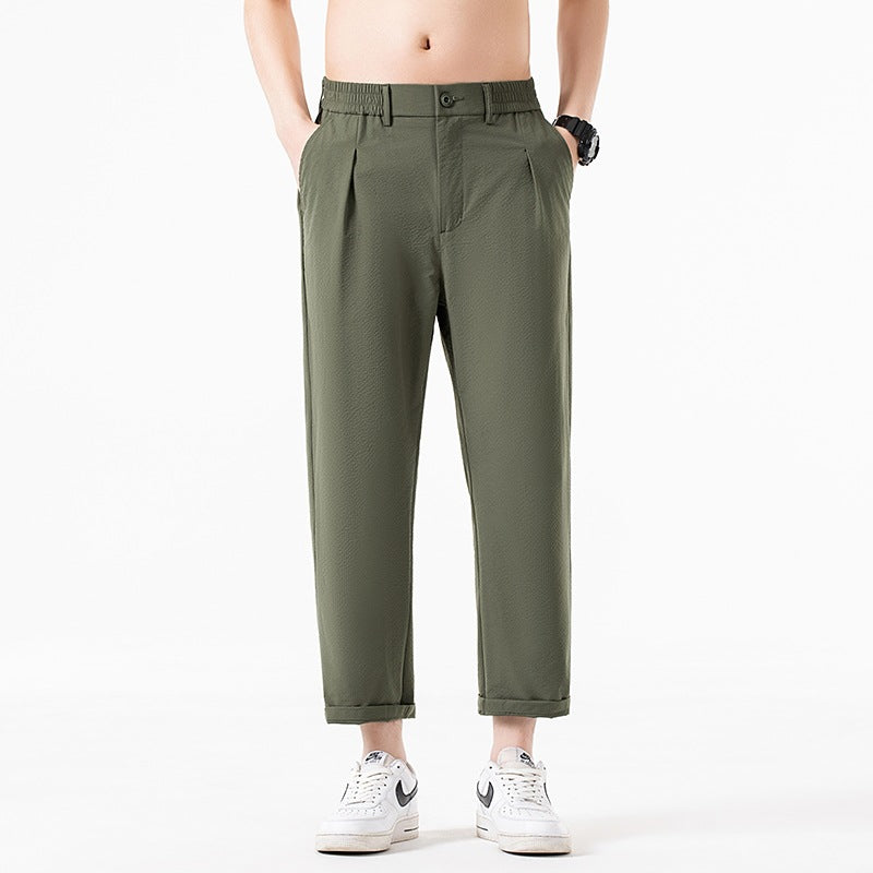 Men's cropped trousers with wide leg, semi-elastic waistband and crease Mune Fashion