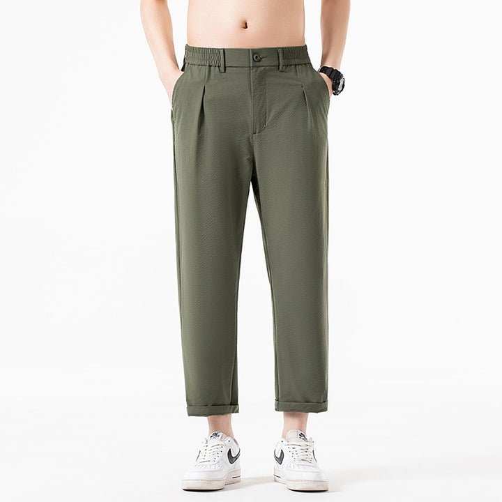 Men's cropped trousers with wide leg, semi-elastic waistband and crease Mune Fashion