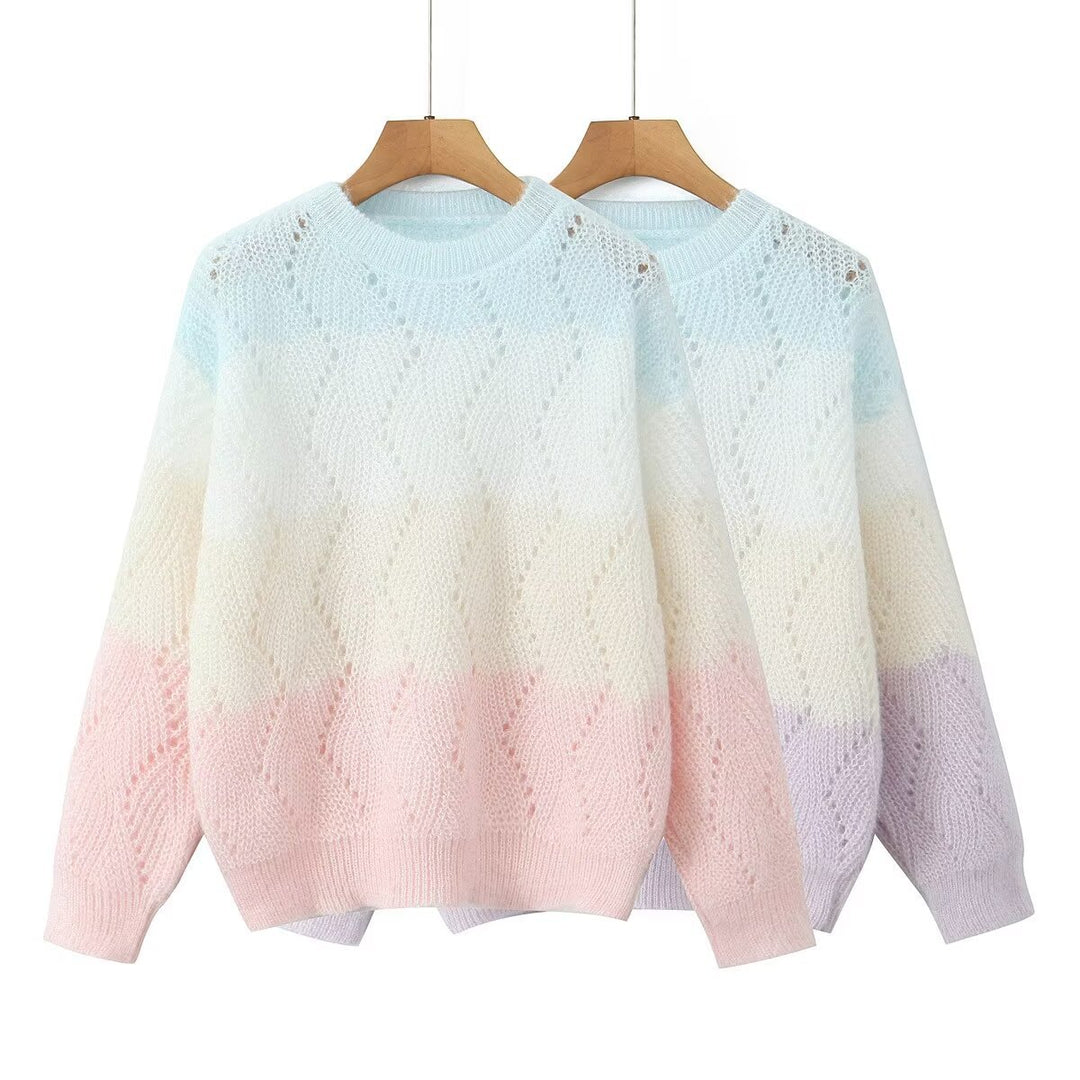 Women Ajour knitted oversized sweater with gradient and round neckline Mune Fashion