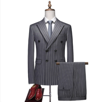 Men's double-breasted pinstripe suit with slim fit blazer and pleated trousers Mune Fashion