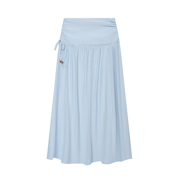 Women Maxi Skirt with High Waist, Side Decorative Cord and Wide Pleated Fall Mune Fashion