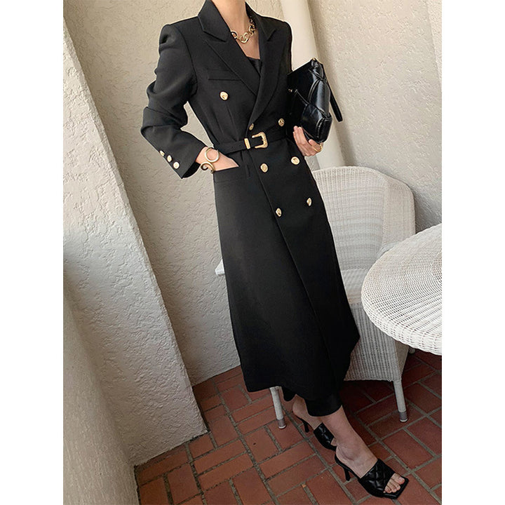 Women's Elegant Double-breasted Trench Coat with Waist Belt Mune Fashion