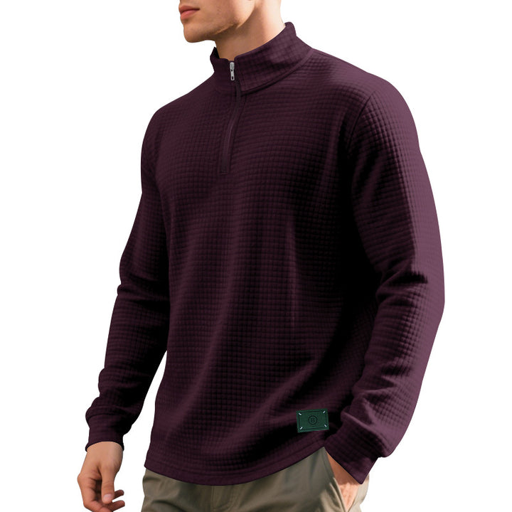 Men's nano lightweight waffle knit pullover with short collar zipper and rounded hem Mune Fashion