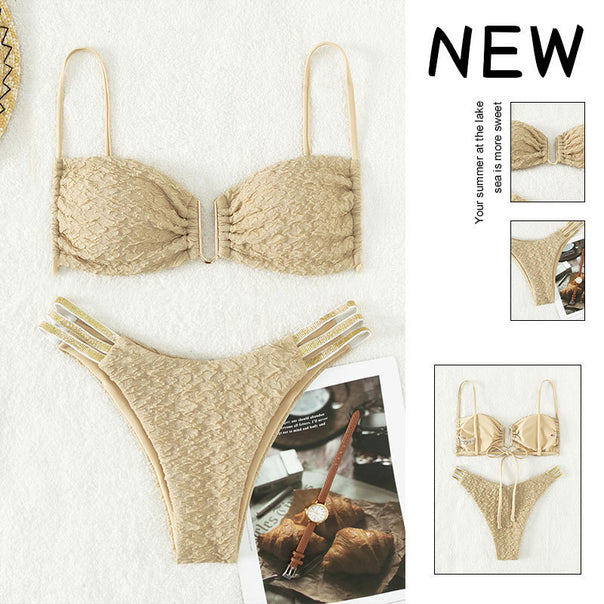 Ladies Luxury Bikini with elegant ruffle design and gold accents Mune Fashion