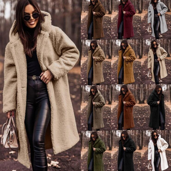 Women oversized teddy coat with hood and button closure Mune Fashion