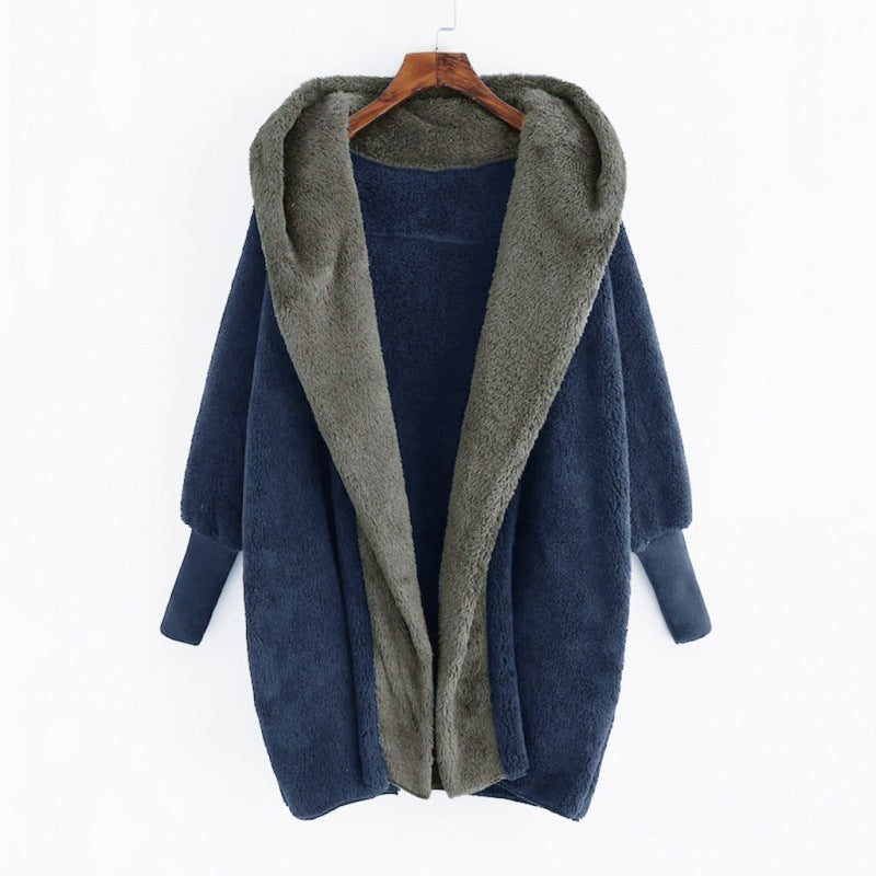 Women's Oversized Faux Fur Hooded Coat with Contrasting Teddy Lining and Ribbed Cuffs Mune Fashion