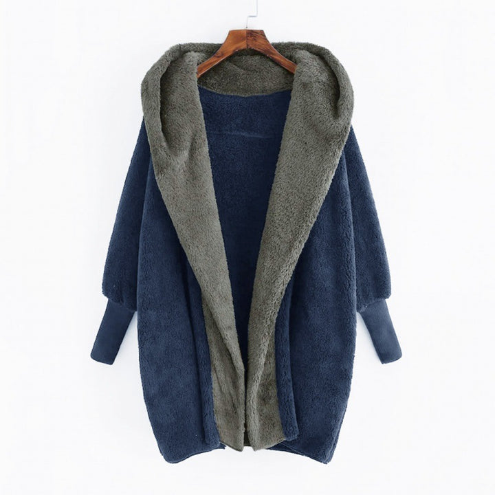Women's Oversized Faux Fur Hooded Coat with Contrasting Teddy Lining and Ribbed Cuffs Mune Fashion