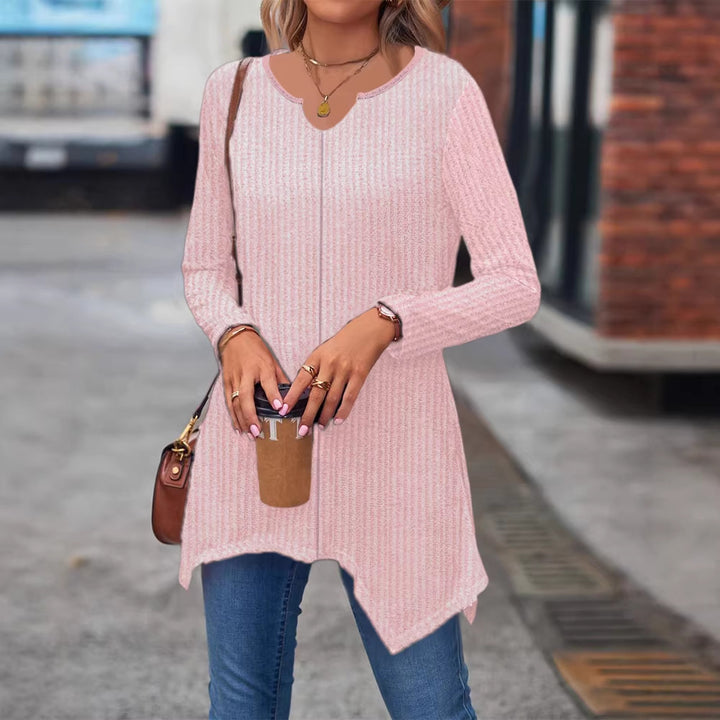 Women's Ribbed Long Sleeve Tunic Top with Asymmetrical Hem Mune Fashion