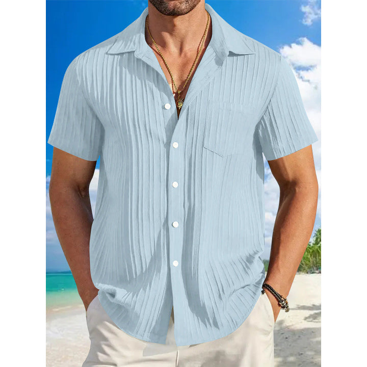 Men's Short Sleeve Crinkle Shirt with Notch Collar and Chest Pocket Mune Fashion
