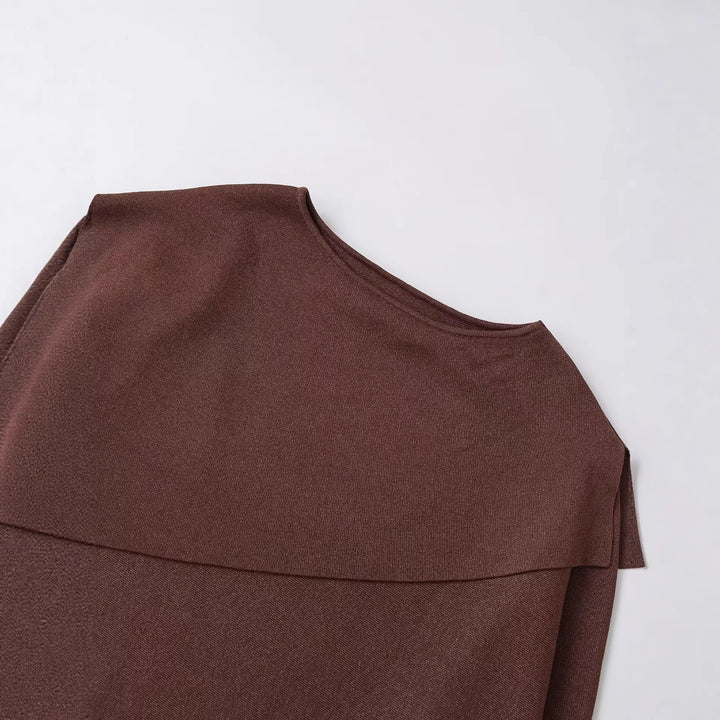 Women's Oversized Knit Poncho with Asymmetrical Ruffle Collar Mune Fashion